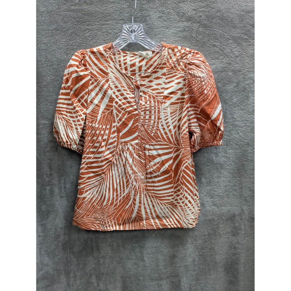 Panama Jack Blouse Womens XS Linen‎ Blend Tropical Palm Leaf Resort Top Coastal